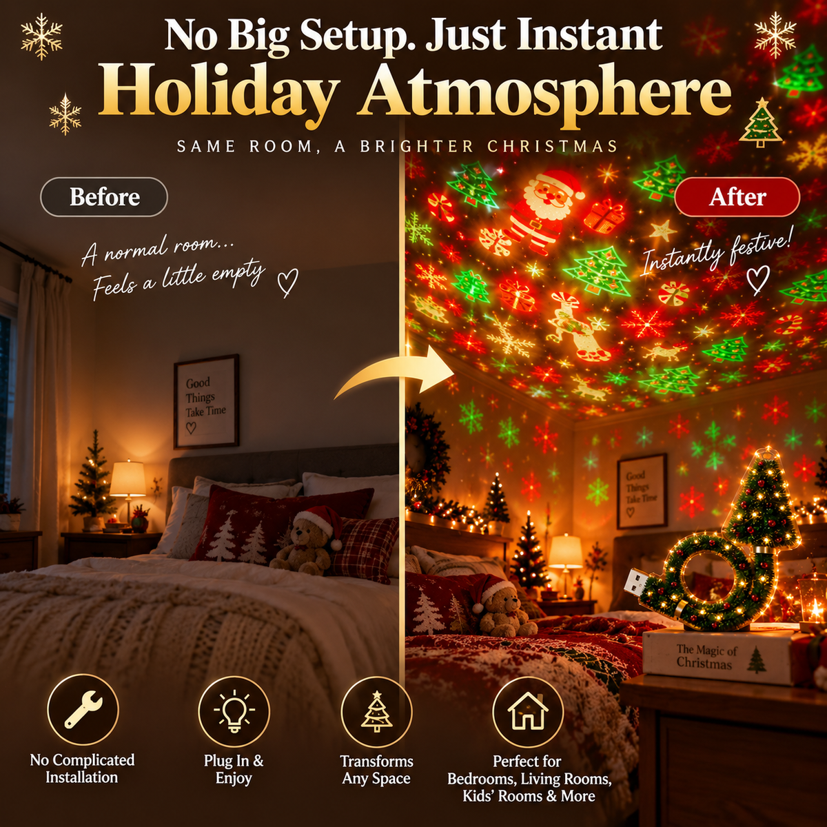 💥Last day 50% off 丨REBYIPO® Turn Any Room Into Christmas Magic | USB Projection Light with 6+ Festive Designs🎄