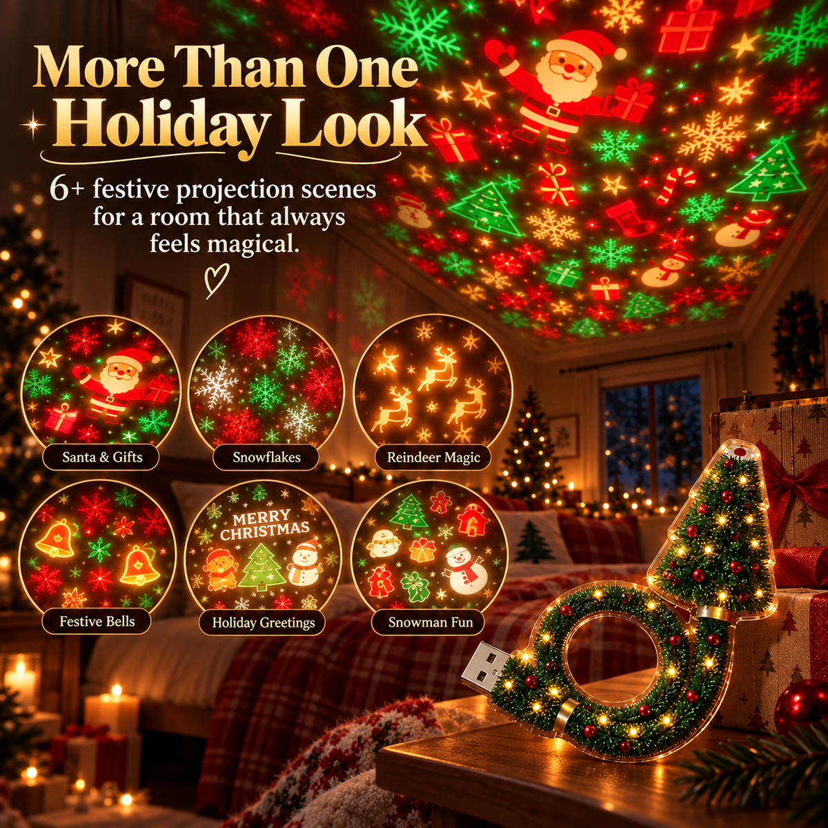 💥Last day 50% off 丨REBYIPO® Turn Any Room Into Christmas Magic | USB Projection Light with 6+ Festive Designs🎄